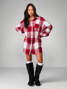 MISSGUIDED Oversized Plaid Flannel Button Down Long Sleeve Shirt Fall Winter Casual Streetwear - Multicolor - View 3