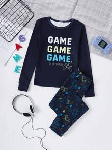 2pcs Boys' Soft & Comfortable Video Game Graphic Print Snug Fit Pajama Set, Sporty Basketball Print, Fluorescent, Long Sleeve Top & Pants, Autumn/Winter Loungewear - Multicolor - View 4