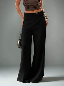 MISSGUIDED High Waisted Wide Leg Trousers With Buckle Belt Detail For Office Casual Wear