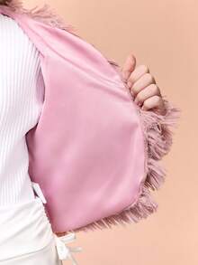 Tween Girls Fluffy Pink Long Sleeve Jacket - Dusty Purple - View 7