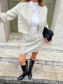 Serisse Giacca con maniche lunghe e paillettes e minigonna elegante, set da donna in 2 pezzi - Albicocca - Visualizzare 3