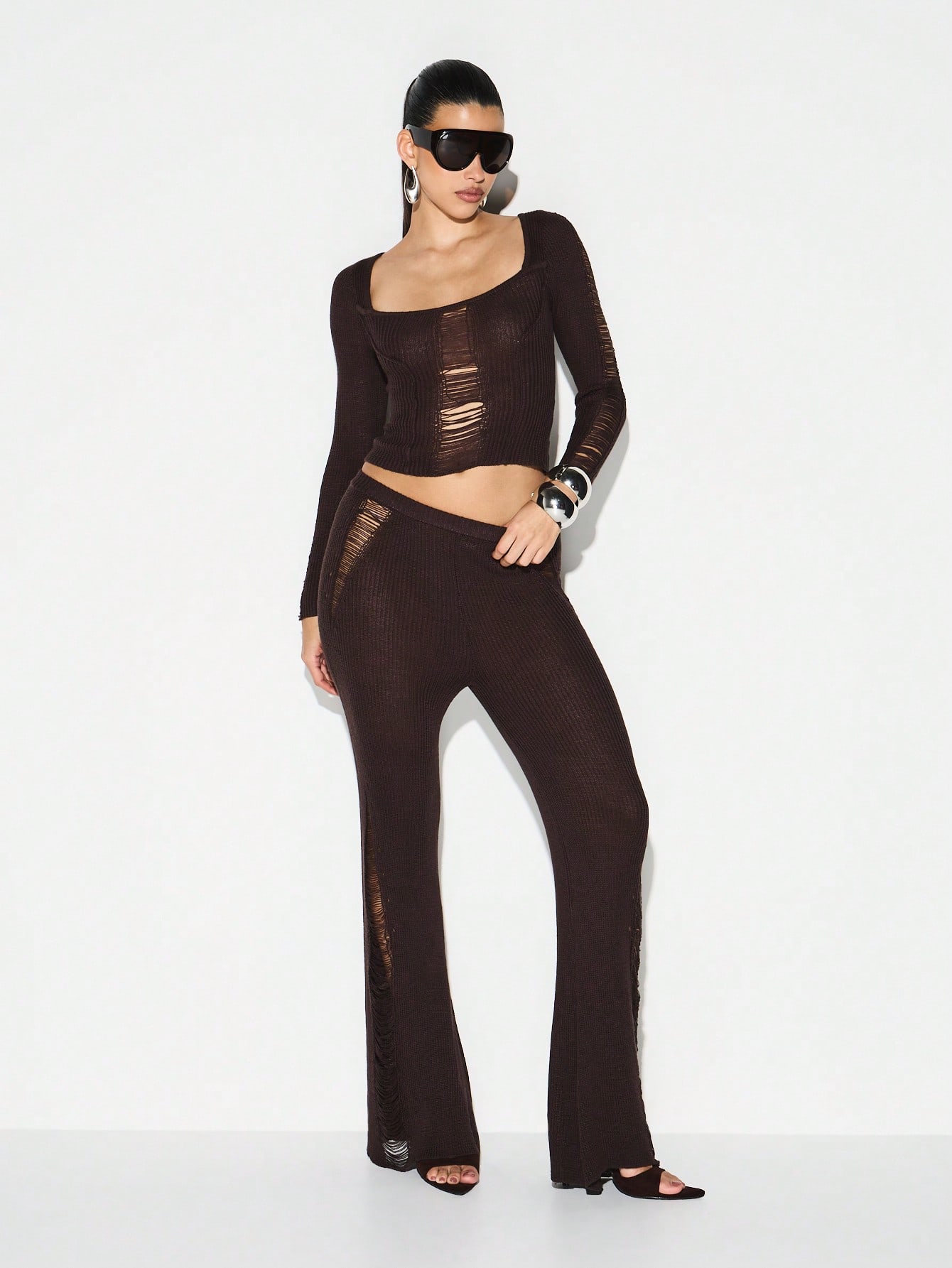KIZN Top corto in maglia a coste con dettagli a smagliature
