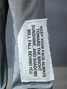 ROMWE MEN Street Life Spring Casual Graphic Men'S Contrast Color Patchwork Slogan Print Loose Fit Denim Jeans - Blue - View 9