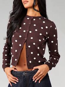 MISSGUIDED Cardigan con bottoni a pois, collo tondo, maniche lunghe, maglione lavorato a maglia per l'autunno e l'inverno, casual da ufficio - Multicolore - Visualizzare 6