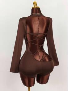 Amplova 时尚纯色露背交叉不对称性感连体裤