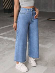 SHEIN ICON Quần Jeans Baggy Rộng Rãi, Thường Ngày, Đa Năng, Cỡ Lớn, Giặt, Viền Xỉn - Rửa nhẹ - Xem 3