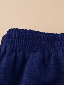 Rusticease Women's Casual Solid Color Wide Leg Pants Navy Blue - Blue - View 5