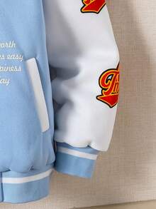 SHEIN Explorewe Fleece Fabric Hooded Jacket With Letter Print, Autumn/Winter - Baby Blue - View 3