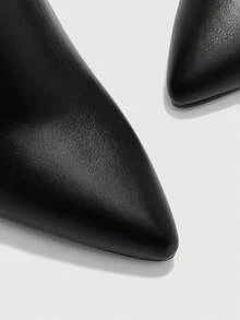 CUCCOO BIZCHIC 高品质黑色及膝靴，尖头粗跟优雅女靴，时尚百搭新设计长靴，展现女性魅力和优雅 - 黑色 - 查看 7