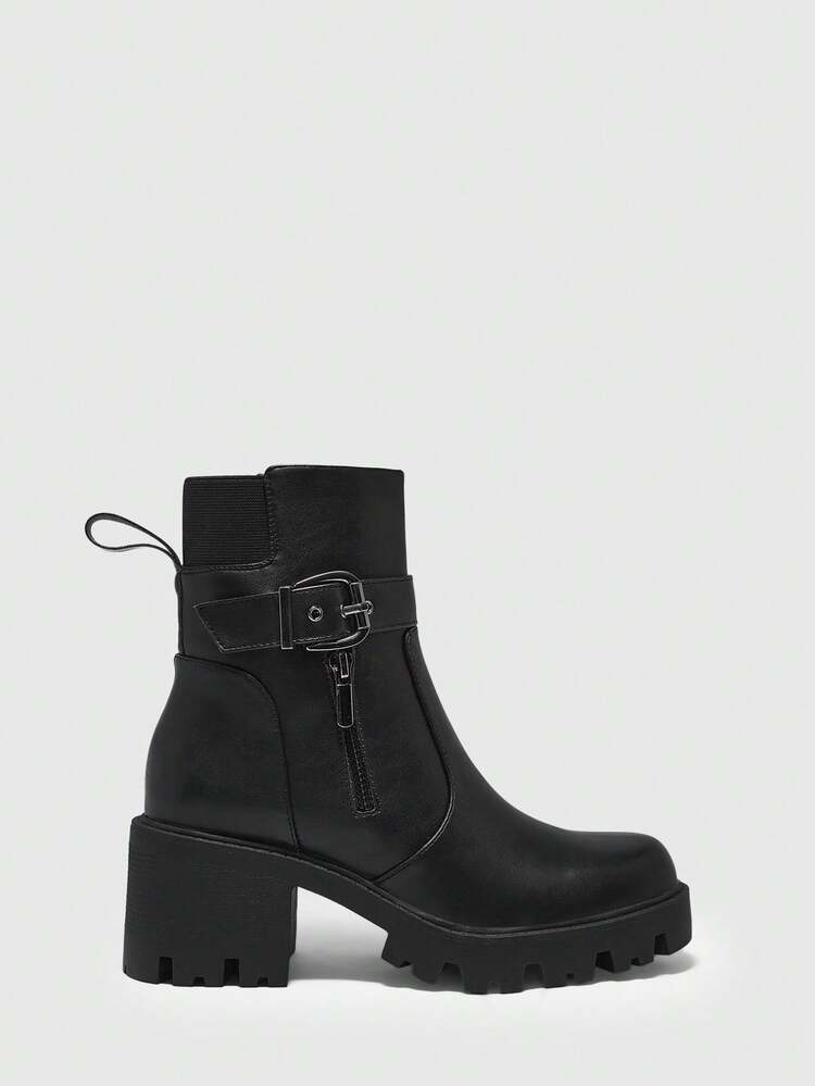 CUCCOO BIZCHIC Women Plain Zip Side Casual Mid-Calf Boots, Daily Wear