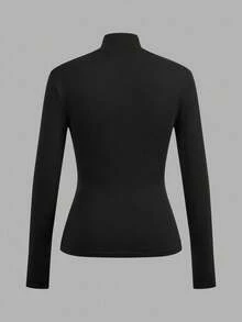 Tseoso 2pcs Women High Neck Tight Fit Long Sleeve Base Layer T-Shirt Set, Suitable For Autumn/Winter. Versatile For Daily Wear, 95% Cotton, Indoor And Outdoor, Vintage, Soft Girl, Outing Items, Home, Back To School, Fall Women Clothes, Versatile, Old Money, New Money, Gift For Mom, Family Gift, Christmas Gift - Black - View 8