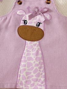 SHEIN Baby Girl Cute Deer Embroidery Strap Casual Outdoor Dress, Spring/Autumn - Purple - View 7