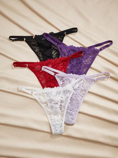 Charlaine 5件装性感女士浪漫蕾丝法式丁字裤