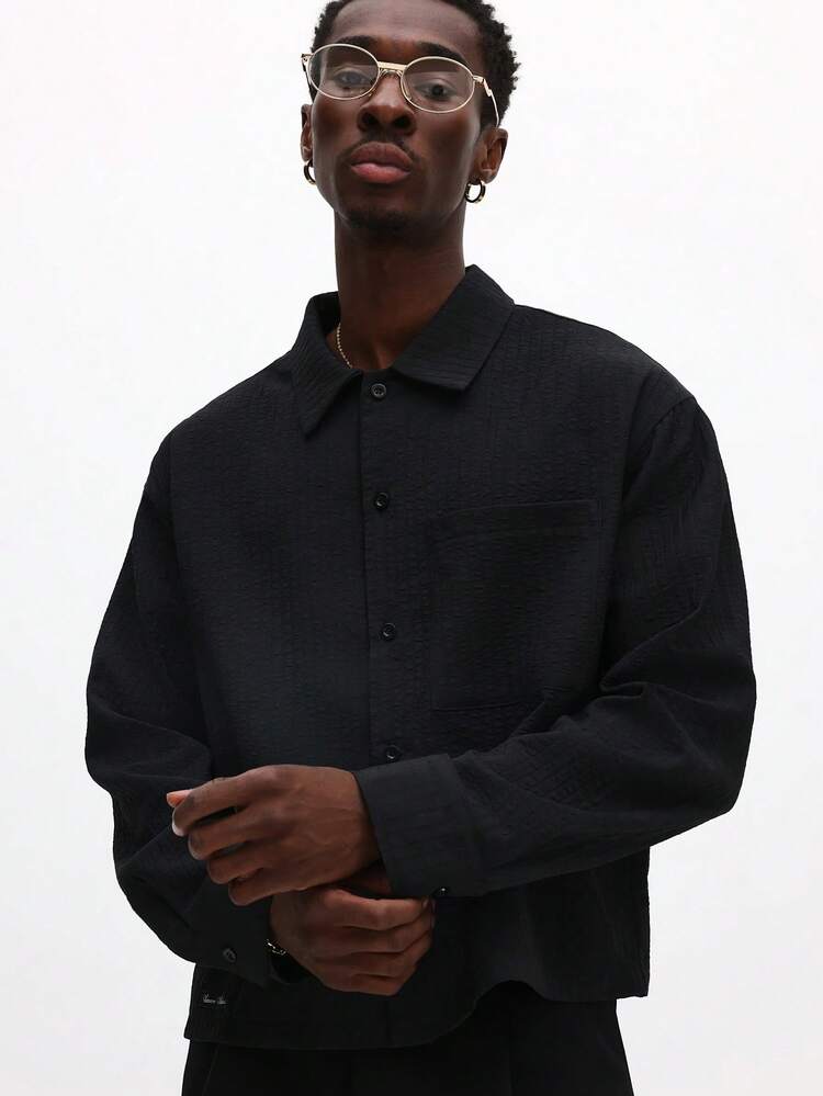 Textured Long Sleeve Button Down Shirt