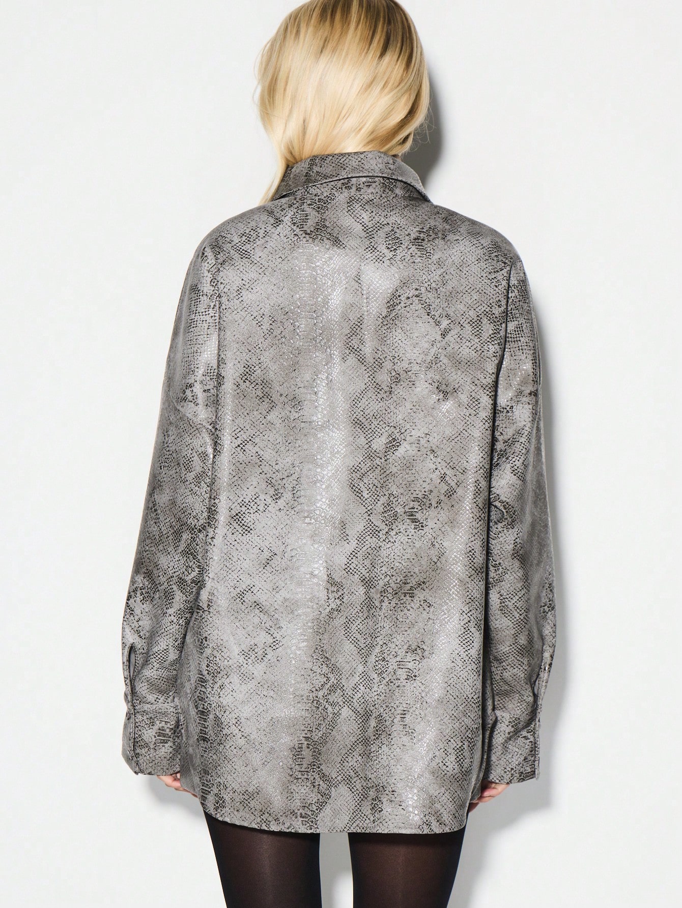 KIZN Snake Print Faux Leather Oversized Shirt