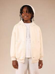 SUMWON Tween Slouchy Zip Up Hoodie Jacket With Ribbed Cuffs And Waistband For School Casual Wear - Apricot - View 5