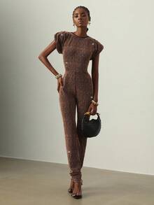 Vesra Mono ajustado sin mangas de unicolor con lentejuelas en la cintura y hombros para mujer, nuevo y de moda para otoño/invierno