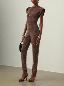 Vesra Mono ajustado sin mangas de unicolor con lentejuelas en la cintura y hombros para mujer, nuevo y de moda para otoño/invierno