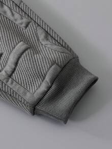 男婴休闲纯色长袖保暖拉链外套和裤子套装，两件套，舒适百搭，适合日常休闲户外穿着，秋冬季节适用。 - 深灰色 - 查看 4