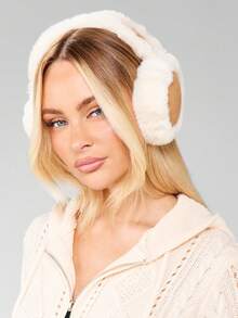 MISSGUIDED 蓬松冬季耳套，带温暖毛绒衬里，寒冷天气耳朵保护配件 - 駝色 - 查看 2