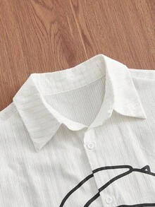 SWAVVY Áo sơ mi trắng tay ngắn in họa tiết nhân vật hoạt hình thường ngày dành cho nam, mùa hè - trắng - Xem 3