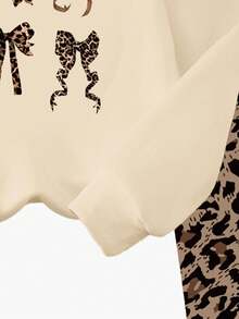 SHEIN 秋季套装 少女时尚创意可爱清新个性化豹纹蝴蝶结设计图案印花保暖舒适休闲套装 圆领卫衣+打底裤 两件套 - 彩色 - 查看 6