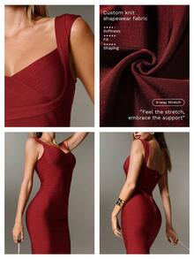 Nuvra Women's Fitted Waist Ribbed Knit Burgundy Midi Bodycon Party Dress