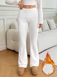 SHEIN Tall Damskie, jednokolorowe, swobodne, rozszerzane nogawki, elastyczna talia, modne i eleganckie białe spodnie dzianinowe, jesień/zima, wygodne ubrania na jesień i zimę dla kobiet