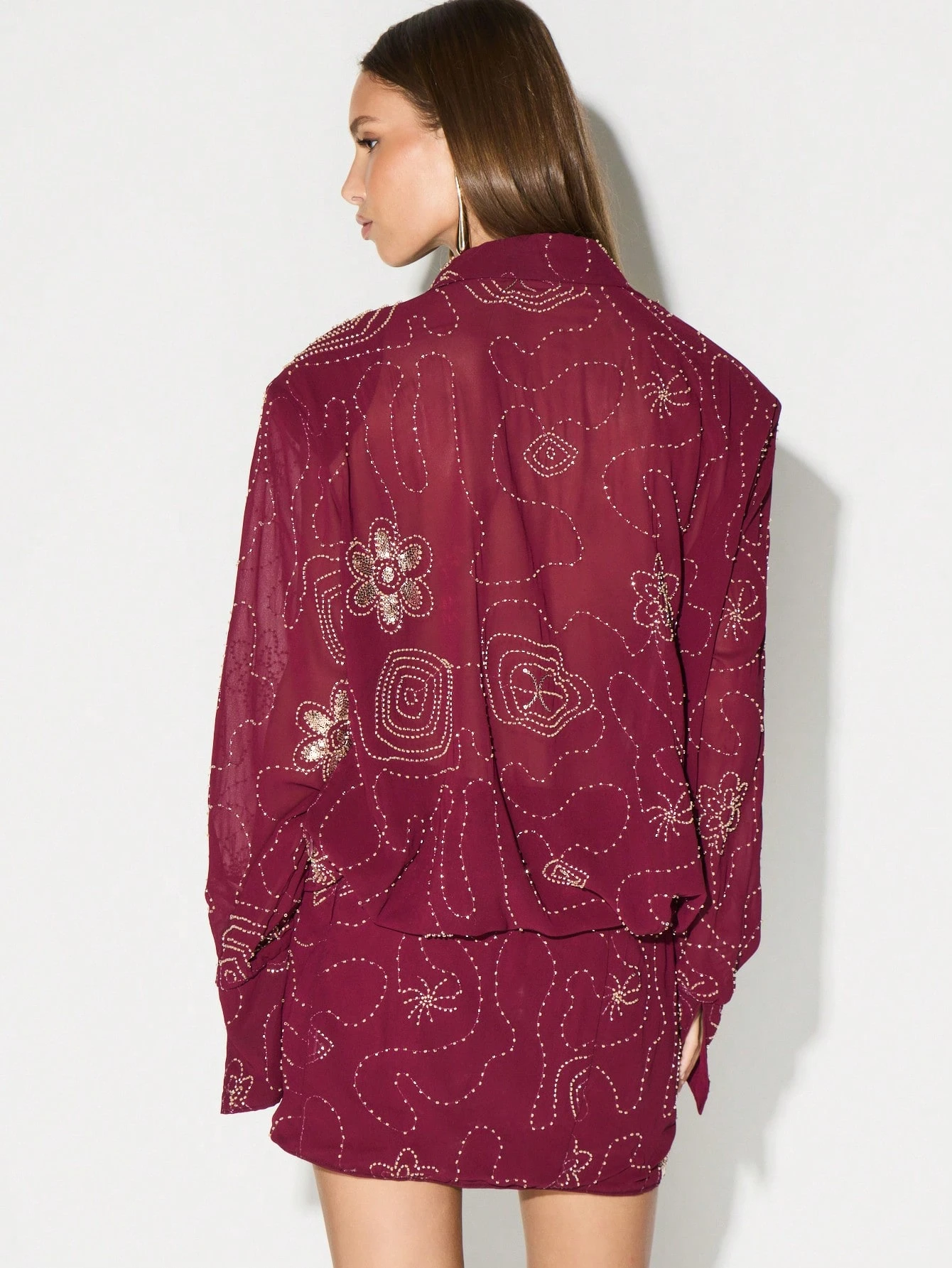 KIZN Embellished Long Sleeve Mini Dress With Beaded Pattern