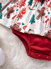 SHEIN Baby Mädchen Weihnachts-Cartoon-Muster gestrickter Schleife Langarm Herbst Winter Bodysuit - Verschiedenfarbig - Übersicht 3