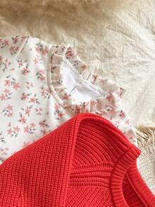 Vintaside Kids 2pcs Baby Girls' Ditsy Floral Sweater Jacket And Dress Set, Spring/Autumn - Red - View 4