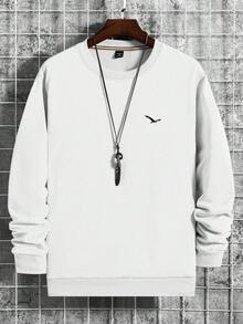 Manfinity Roughcore Men Bird Print Drop Shoulder Sweatshirt, White, For Fall, Long Sleeve Top - White - View 4