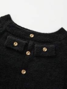 Franclia 女式新款优雅法式简约优质露肩纽扣装饰毛衣裙配腰带，秋冬