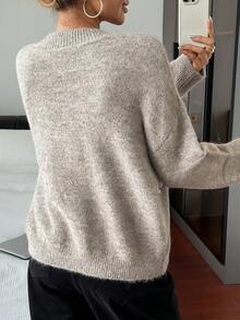 DAZY Sequin Embellished Oversized Sweater For Women, High-End Loose Casual Knit Pullover, Autumn/Winter - Khaki - View 2