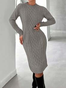 Women Casual Solid Color Bodycon Knit Dress For Autumn/Winter,Petite