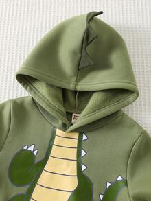 Cozy Pixies 2 件套幼儿男童卡通恐龙图案针织柔软连帽卫衣和松紧腰裤套装 - 綠色 - 查看 6