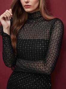 Maija Women's Minimalist Printed Sheer Long Sleeve Dress,Wedding Guest Dress Women,Party Dresses For Women,Christmas Party Dress - Black - View 1