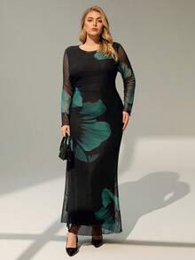 Auralis Plus Size Elegant Boat Neck Long Sleeve Ombre Gradient Random Print Mesh Sheer Sexy Cocktail Party Casual Maxi Dress Plus Size Long Dress Long Sleeve Maxi Dress Women Maweii Plus Size Dress Curve Elegant Dress Sheer Maxi Dress Plus Long Dress Plus Size Floral Print Dress Women Long Dress Plus Size Long Sleeve Maxi Dress Curve Dress Sheer Dress Women Long Sleeve Dresses Woman Black Sheer Dress Flow Dress - Multicolor - View 2