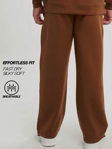 Men's Elastic Waist Pockets Wide Leg Loose Pants, Fall - Brown - View 2