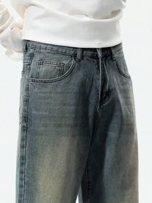 Chillumni 男士休闲做旧宽松斜口袋牛仔裤，秋季 - 中等水洗藍 - 查看 6