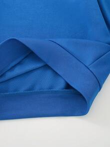 SHEIN 2 件套年轻男孩可爱休闲黄色刺绣运动衫和黑色裤子舒适服装，春季 - 藍色 - 查看 4