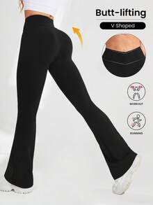 Easithlete Quần legging tập yoga ống loe hình chữ V cho nữ Quần tập yoga cạp cao, ống rộng, quần tập yoga co giãn, tập luyện thể thao, chạy bộ, đạp xe, tập yoga, bóng chày, tập thể dục thường ngày - Nhiều màu - Xem 4