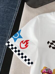 SHEIN | PAW Patrol 男童夏季休闲卡通狗和字母图案短袖T恤 - 白色 - 查看 5