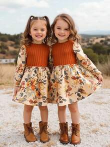 SHEIN Emery Rose Kids Kleine Mädchen Leoparden-Muster Langarm Kleid, ideal für Lässig, Alltagstragen & Schule im Sommer & Herbst, Mutter und Tochter/Schwestern Partnerlook