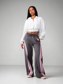 Missguided x Playboy Oversized Cropped Zip Up Hoodie With Drawstring For Fall Winter Casual Streetwear - Light Grey - View 4