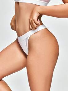 SHAPORA Women's Solid Color Mesh Splice Crotch Sexy Thong Panties - White - View 3