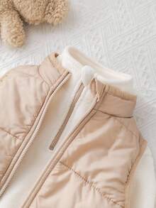 SHEIN 2 件套女婴可爱百搭保暖内衬连帽衫和裤子套装，秋冬 - 卡其色 - 查看 9