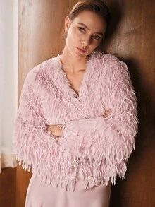 MOTF PREMIUM V NECK LONG SLEEVE FAUX FUR COAT FOR AUTUMN & WINTER - Khaki - View 6