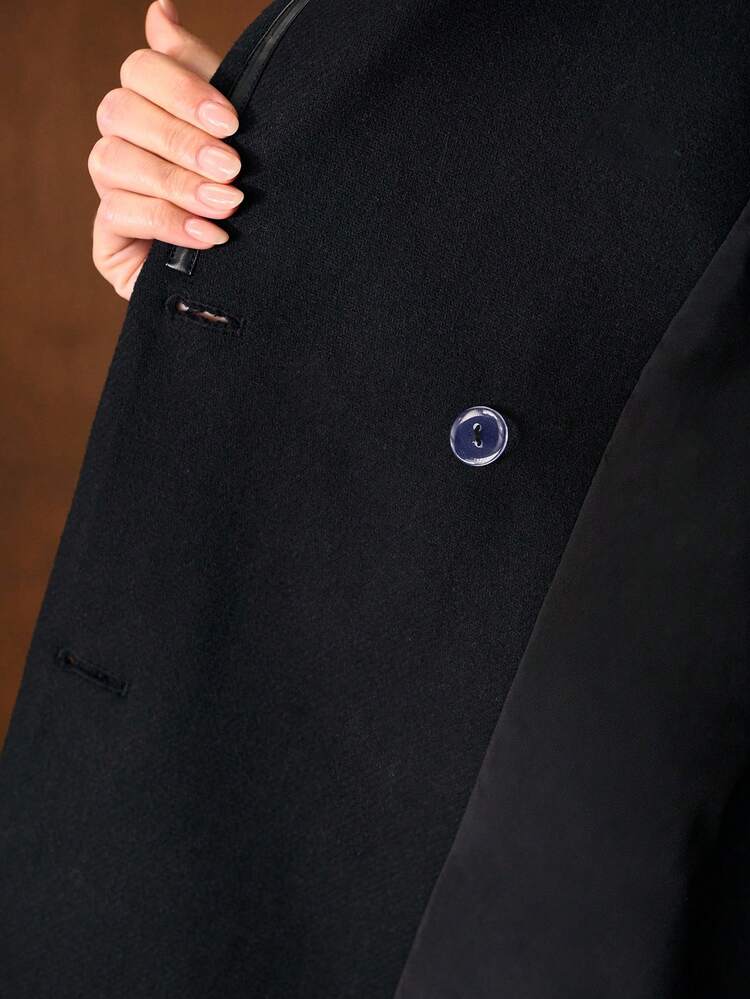 WOOL FAUX LEATHER TRIM OVERCOAT, AUTUMN/WINTER