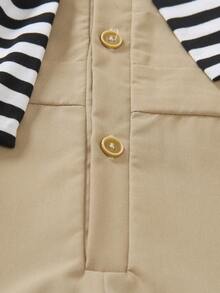 男童卡其色连体衣，黑白条纹领口，多口袋设计，实用又可爱，适合日常穿着、旅行、上学、探访等场合。 - 卡其色 - 查看 5